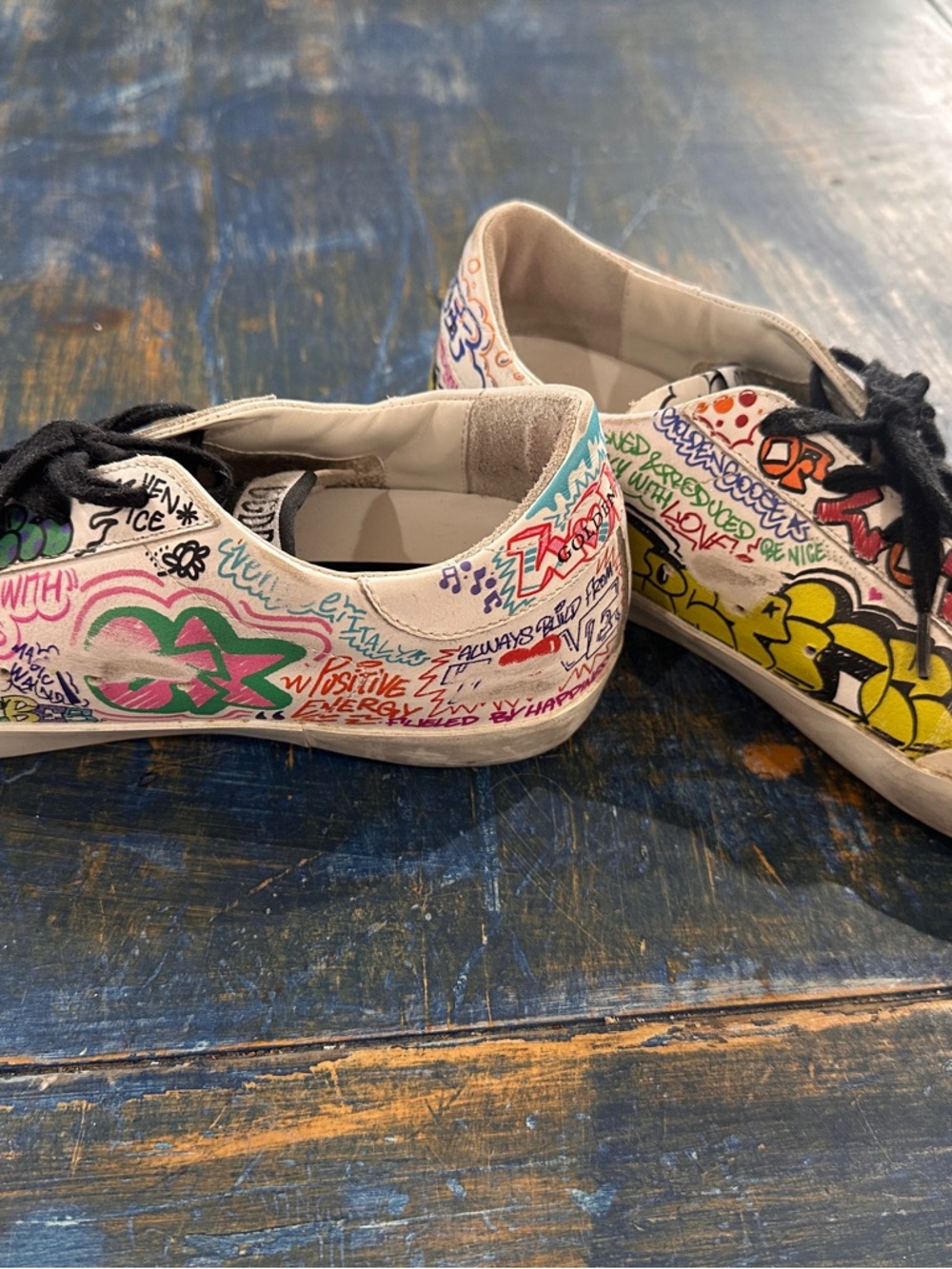 Golden Goose Graffiti Lace-Up Sneakers - Black Laces VGUC slight creasing - Picture 5 of 14